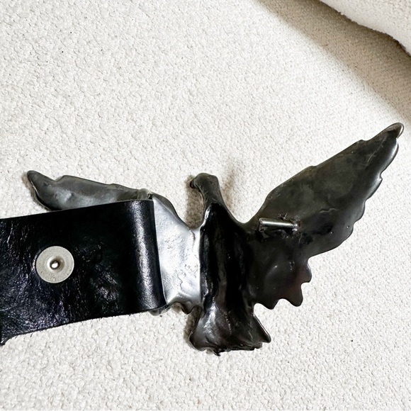 Black & Brown London Leather Studded Rhinestone Eagle Bird Belt Buckle Festival - Picture 7 of 10